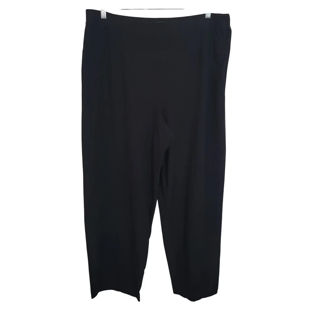 Eileen Fisher Solid Black Elastic Waist Pull On Pant 3X Ponte Minimalist‎ Casual
